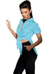 Sexy Light Blue Button Up Side Slit Short Sleeve Shirt